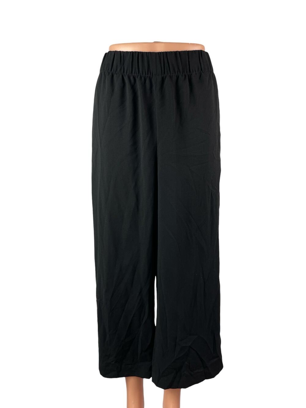 H&M Women's Black High Waisted Wide Leg Cropped Trousers Casual Pants Size 6